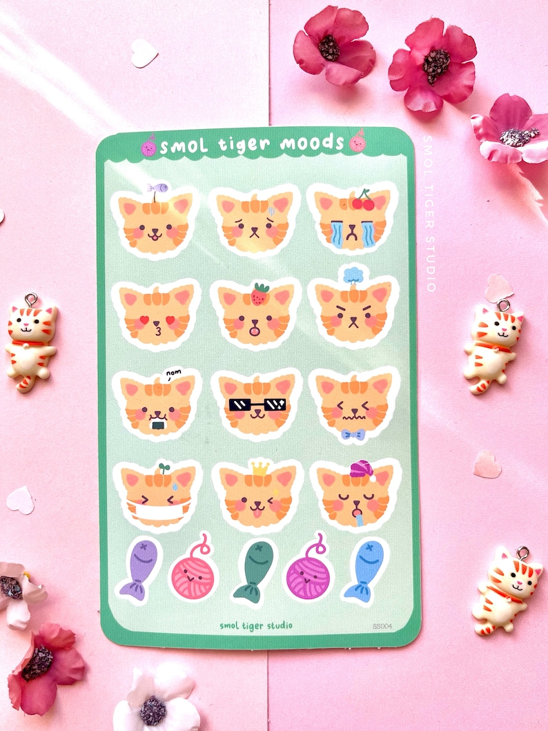 Cute Cat Mood Sticker Sheet Bujo Planner Stickers Matte Vinyl Planner ...