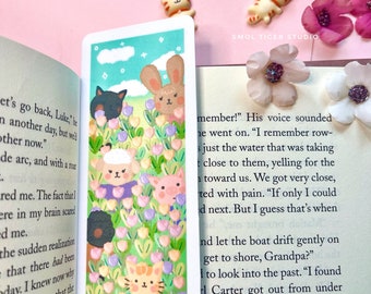 Tulip Field High Quality Laminated Bookmark | Cute Stationery | Colorful Spring Flowers Art | for Books | Bookmarks