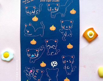 Linda hoja de pegatinas de gato negro / Pegatinas de Halloween de Kawaii Bujo Planner / Pegatinas de otoño Papelería acogedora / Hoja de pegatinas de Halloween de Bujo sticker