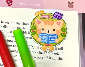 Cute Christmas Cat Magnetic Bookmark | Kawaii Catmas Bookmark | Xmas Magnetic Book Clip Animal Bookmark | Kawaii Christmas Bookmark Cat Book