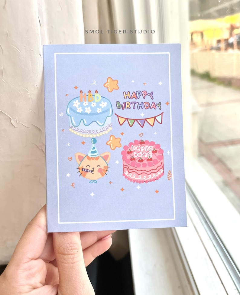 Happy Birthday Greeting Card and Kawaii Stickers Cute Sticker Sheet ...