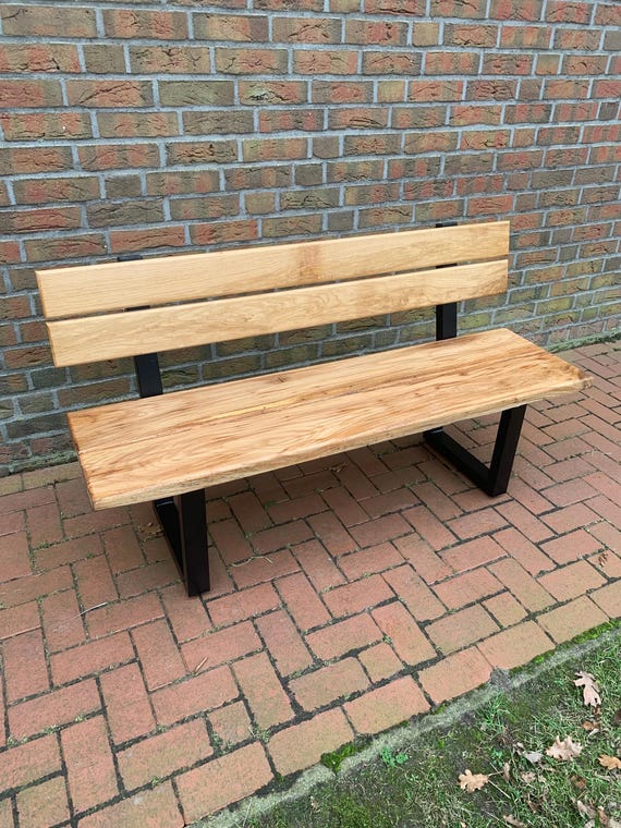 Elegante Gartenbank aus Eiche mit robustem Metallgestell – Perfekt für Ihren Außenbereich