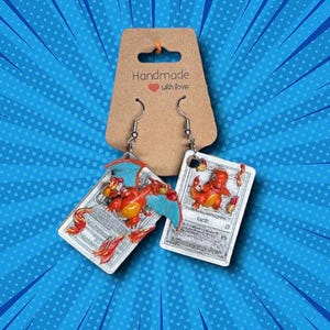 Brincos de cartas de Pokémon impressos em 3D | Joias geeks feitas à mão | Presente exclusivo inspirado em Pokémon - Projetado por ABC3d Models