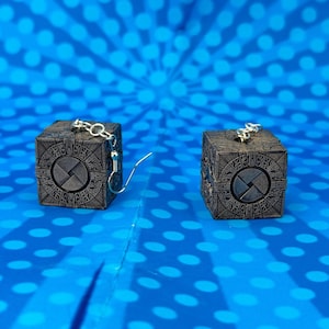 Hellraiser Puzzle Box Dangler Earrings, Lament Configuration Jewelry, Gothic Cenobite Accessory