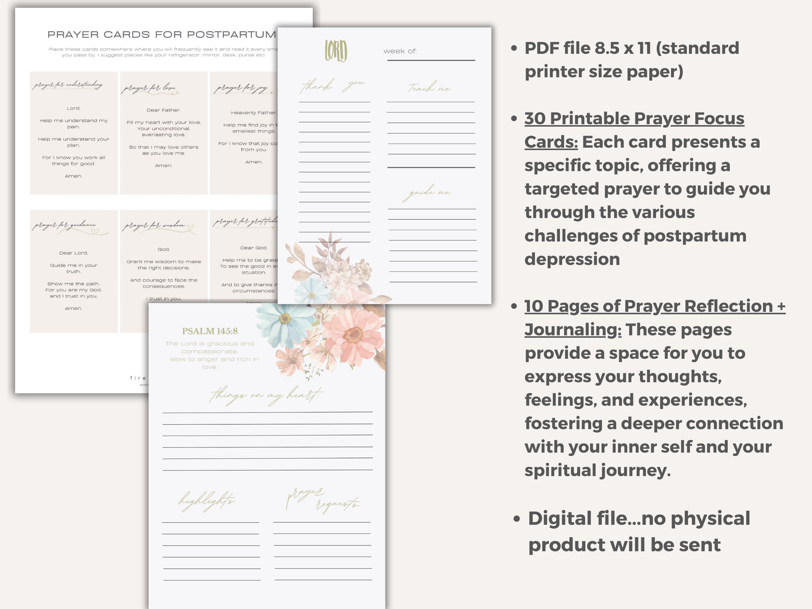 Postnatal Notes Printable Postpartum Prayer Cards Daily Prayer Journal Printable Mom ...