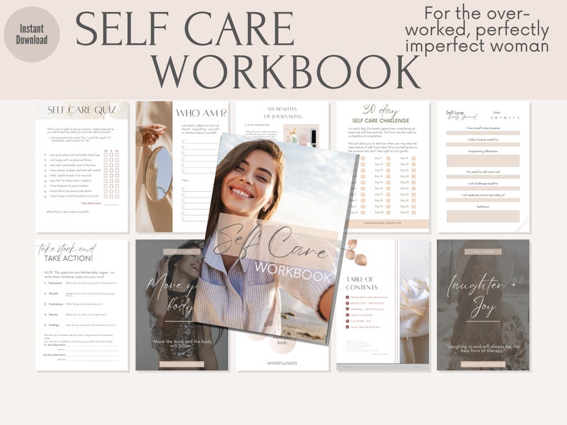 Self Care Workbook, Digital Self Love Guide ,Stress Anxiety Worksheets