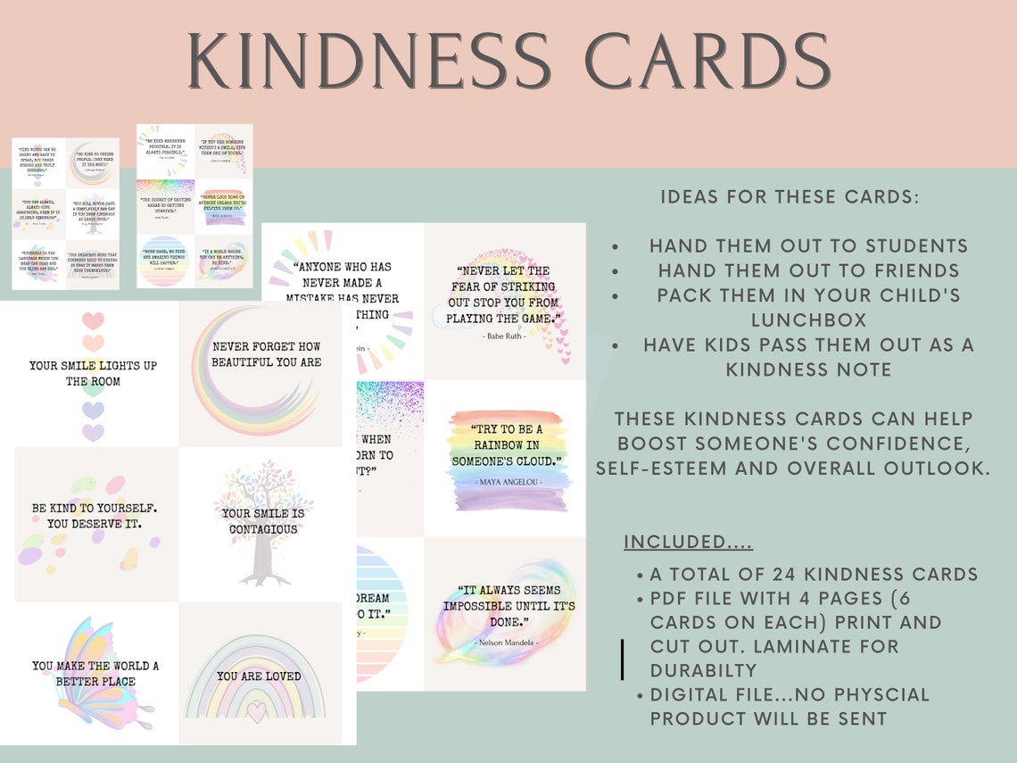 Kindness Card for Kids Printable Spread Kindness Treat People With