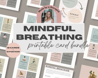 Printable Mindful Breathing Exercise Cards: Somatic Therapy (Digital Download)
