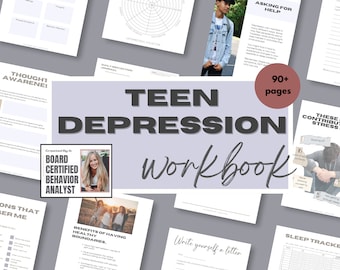 Teen Depression Workbook | Mental Health Coping Skills for Teens | Printable Self- Esteem CBT & Therapy Worksheets for Anxiety Relief