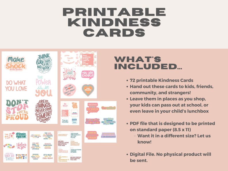 Printable Kindness Cards for Kids: Gratitude Affirmations (PDF) - Etsy
