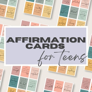 Druckbare Teen Affirmationskarten | Tägliche Quelle der Selbstwertschätzung und psychischen Gesundheit | Bewältigungsfähigkeiten, CBT, Angst-Unterstützung | Psychische Gesundheit von Teenagern