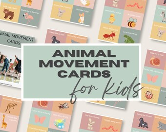 Dierenbewegingskaarten Kind Fysieke activiteit Actiekaarten Cirkeltijd Vroege educatieve voorschoolse Afdrukbare activiteit Peuter Homeschool