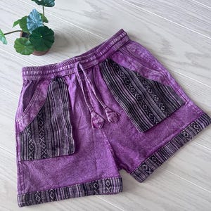 Bohemian Hippie Lightweight Cotton Shorts, Stonewashed Organic Cotton, Relaxed Fit Everyday Shorts, Beach Shorts, Vintage Vibe yoga,colorful