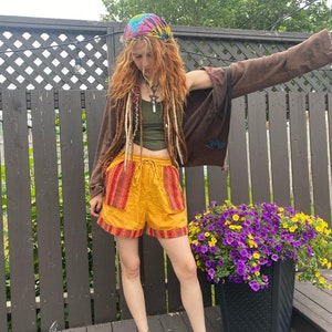 Bohemian Hippie Lightweight Cotton Shorts, Stonewashed Organic Cotton, Relaxed Fit Everyday Shorts, Beach Shorts, Vintage Vibe yoga,colorful
