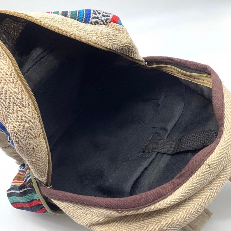 Handmade Large Hemp Laptop Backpack ,LARGE Himalayan Hemp Backpack with LAPTOP POCKET, Fair Trade Hiking Boho Bag Hippie Bag,Travel Bag image 3