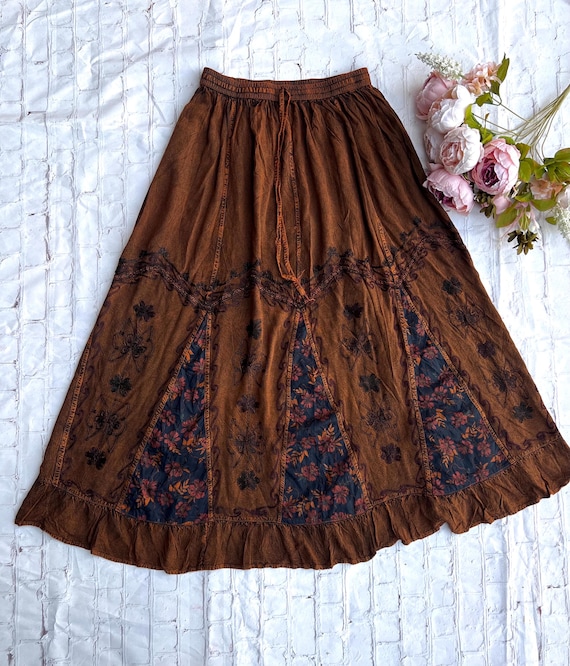 【COLOR iN ID】Hippie lace skirt Bohemian Denim Lace Skirt Extravagant High Low Avand Garde