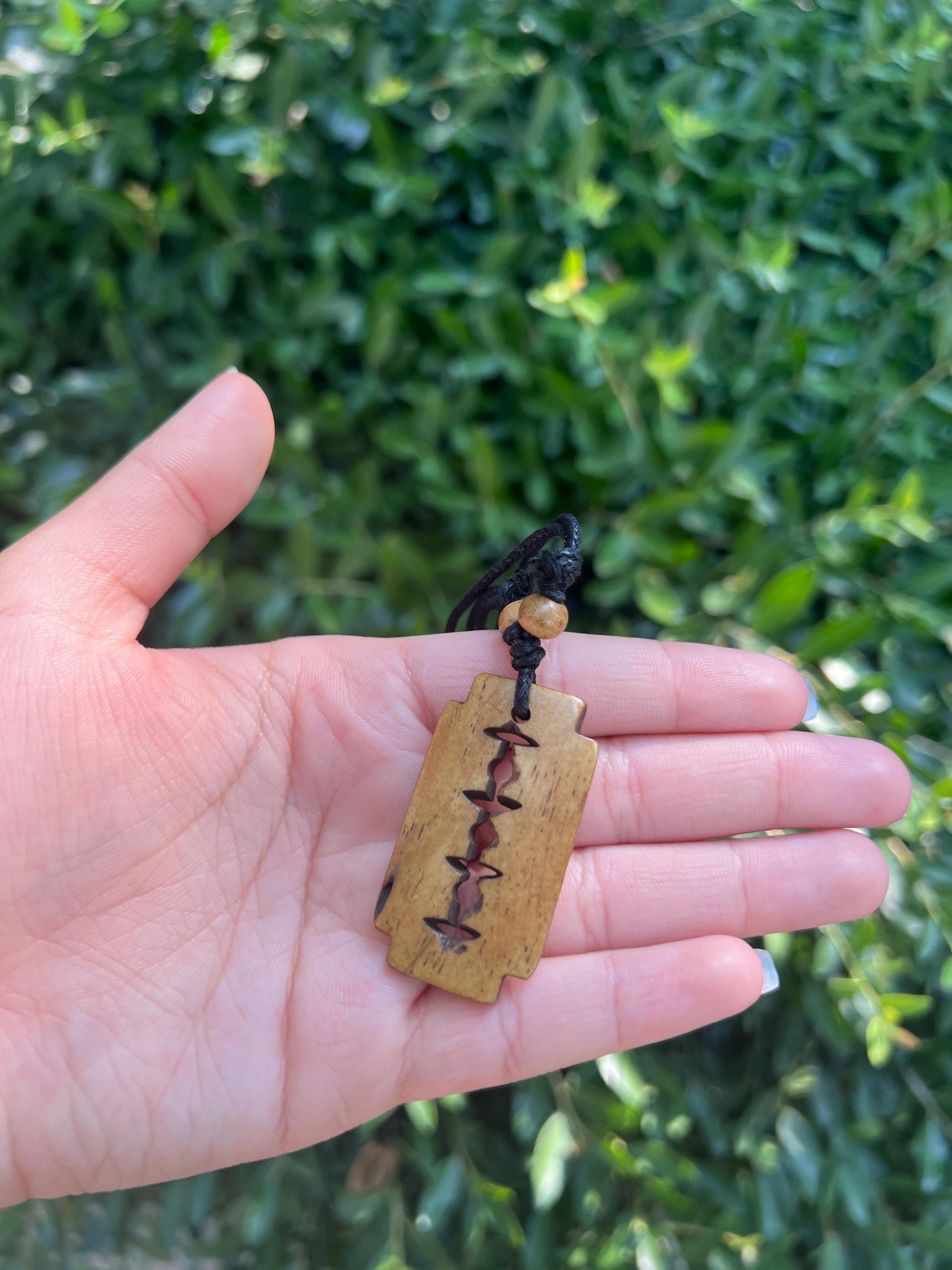 Bohemian Razor Razor Blade Shaped Handmade Bone Necklace, Adjustable Cotton Cord ...