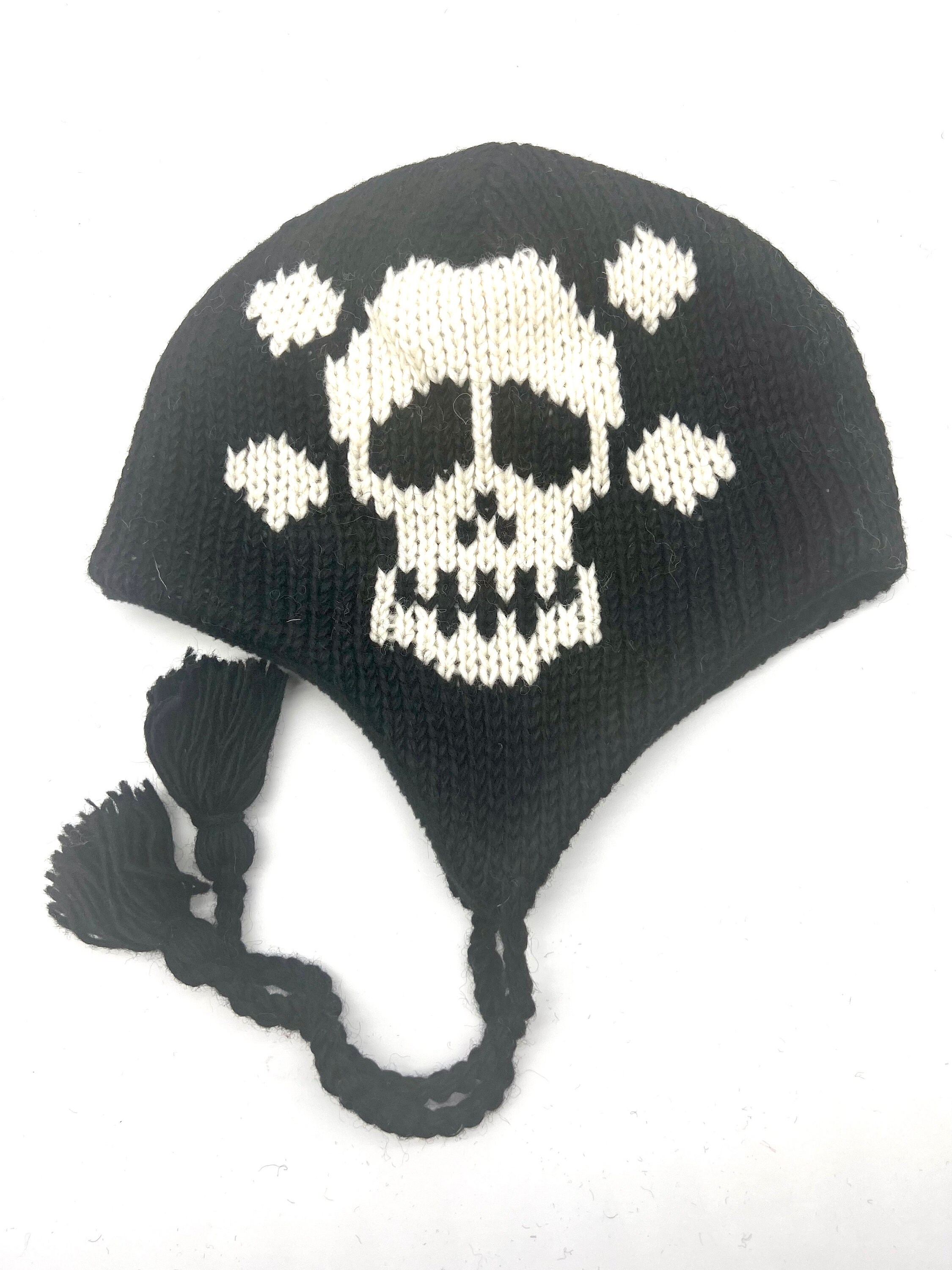 Black Skull Cap, Hand Knitted Skull Beanie, Winter Hat,skull