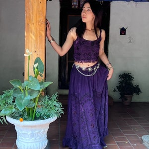 Vintage Style Bohemian Hippie Embroidered Skirt and Top Set, Cottage core Fairy Vibe Flowly Long Maxi Skirt Set, Aesthetic Whimsical Design