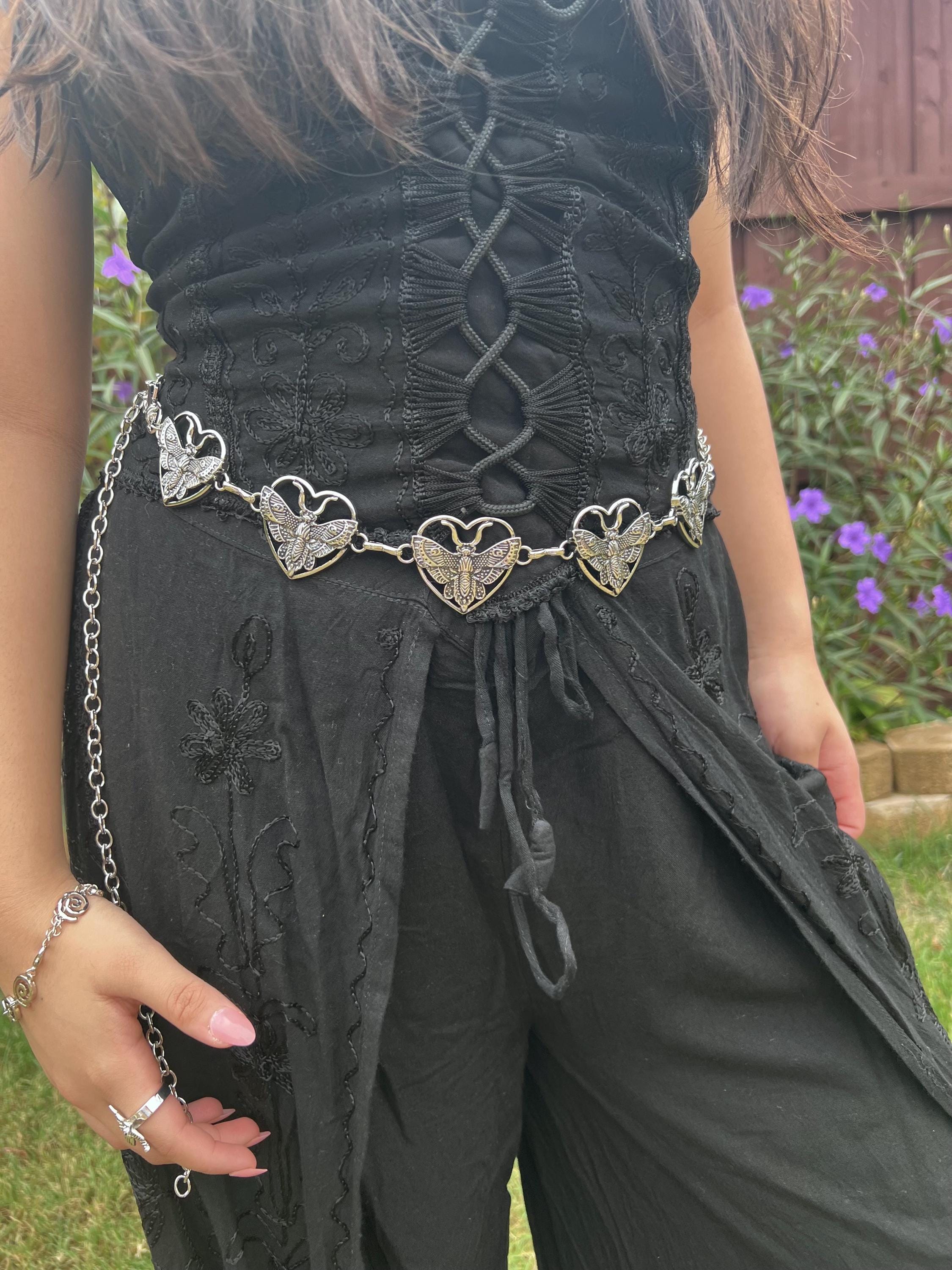 Vintage 90s Whimsygoth Grunge Black Statement Drape Cord Beaded Chain Belt Goth Chain Belt - Etsy main image 2