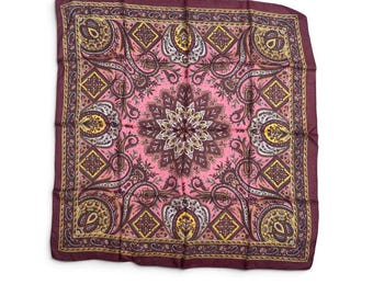 Paisley Print Silk Scarves, 70s Bandanna, Silk Boho Hippie Festival Head Scarf, Colorful Hair Wrap, Oversized Scarfs, Soft Lightweight Scarf