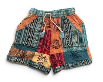 Boho Patchwork Shorts for Women, Colorful Hippie Cotton Shorts, Block  Print Elastic Waist Shorts, Festival Clothing, Bohemian Summer Wear
