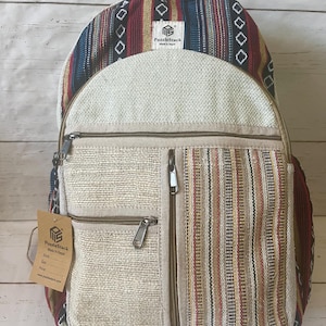 Handmade Himalayan Hemp and Cotton Backpack, Fair Trade Boho Travel Bag, Patchwork Bag, Padded  Laptop Bag