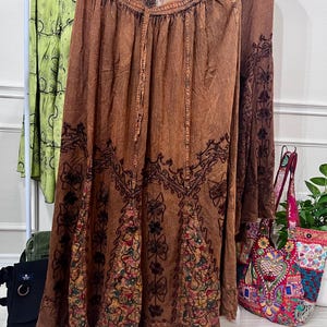 Fairy Boho Hippie Flowy Skirt XXL size , Vintage Vibe Embroidered Maxi Skirt,Earthy Hippie Cottage Core Long Skirt,Floral Patchwork Fairy
