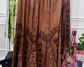 Fairy Style Long Flowy Skirt XXL size , Vintage Vibe Embroidered Maxi Skirt, Earthy Hippie Cottage Core Long Skirt, Floral Patchwork Skirt