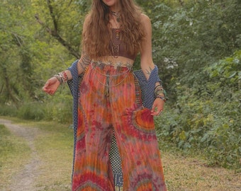 Tie-dye festival palazzo pants, boho hippie comfy pants,hippi bell bottoms, summer cotton wide-leg pants, psychedelic fashion, yoga pants