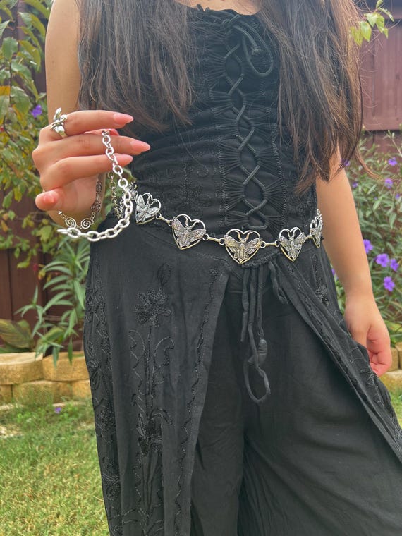 Dead Head Moth Metal Belt, Costume Jewelry, Bug Waist Chain 