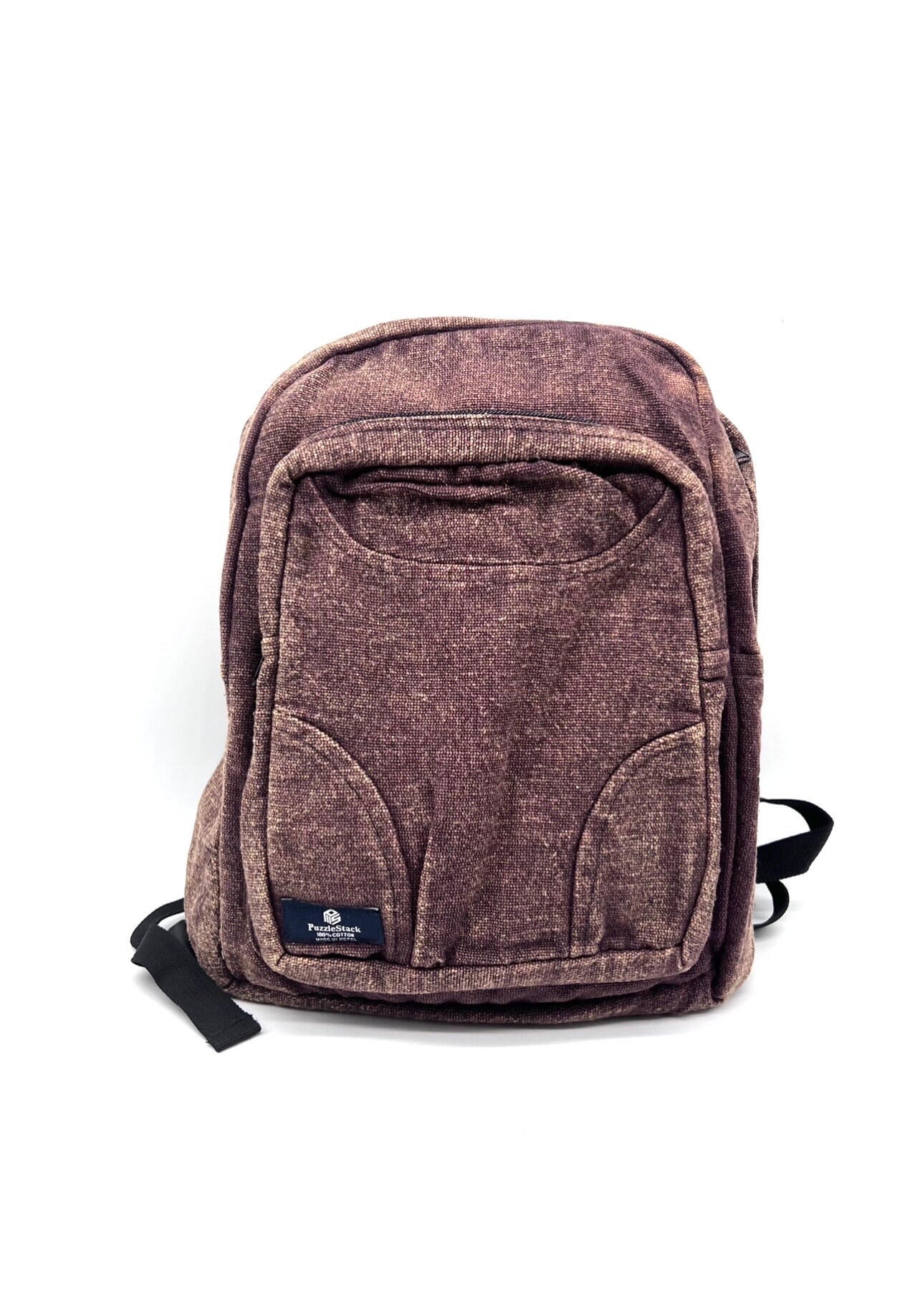 Stonewashed Heavy Cotton Backpack Brown, Washable Handmade 