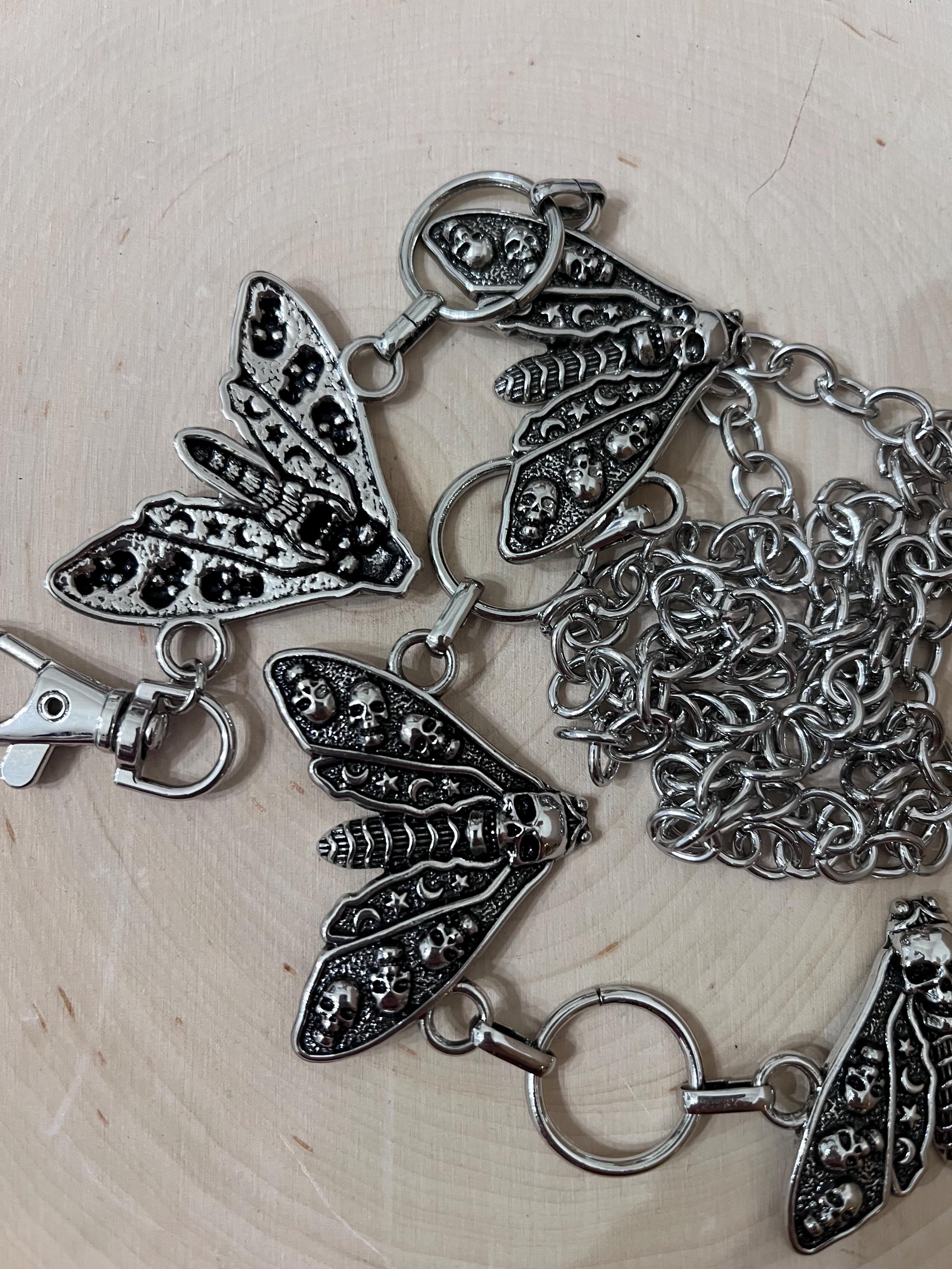 Dead Head Moth Metal Belt, Costume Jewelry, Bug Waist Chain Belt, Creepy Goth Punk Retro Unisex, Whimsigoth Moth Belt, Halloween Accessory