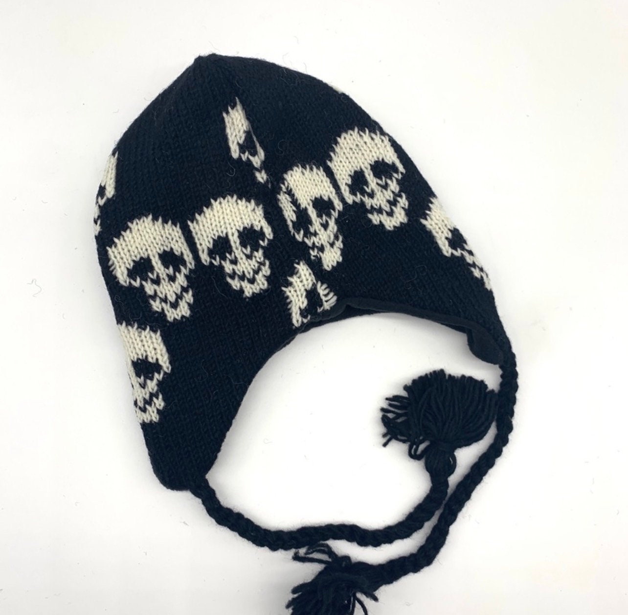 Black Skull Cap, Hand Knitted Skull Beanie, Winter Hat, Grunge