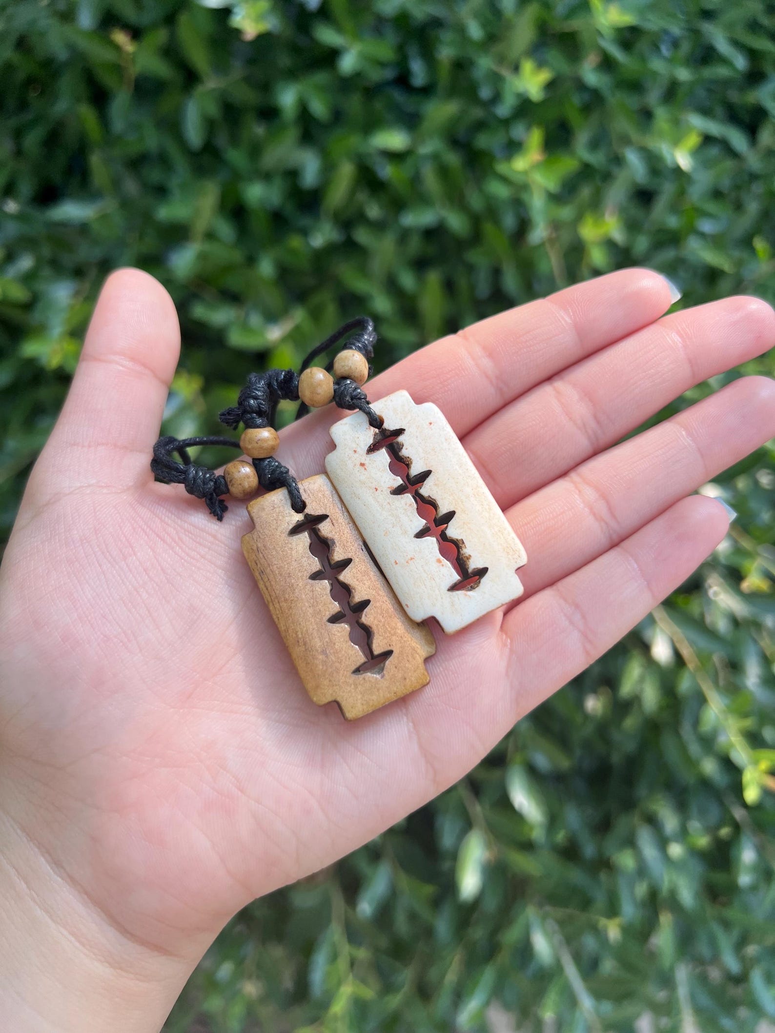 Bohemian Razor Razor Blade Shaped Handmade Bone Necklace, Adjustable Cotton Cord ...