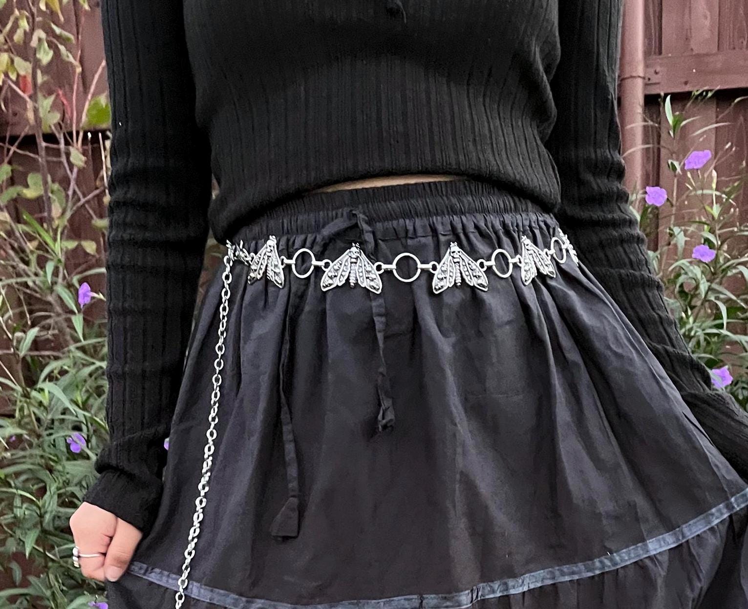 Dead Head Moth Metal Belt, Costume Jewelry, Bug Waist Chain Belt, Creepy Goth Punk Retro Unisex, Whimsigoth Moth Belt, Halloween Accessory