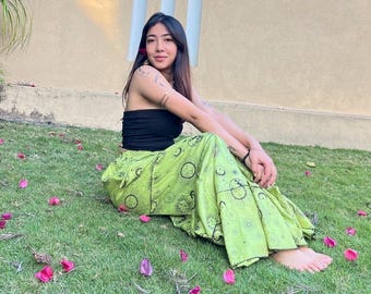 Celestial festival palazzo pants, boho hippie comfy pants,hippi bell bottoms, summer cotton wide-leg pants, psychedelic fashion, yoga pants