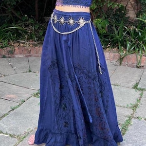 Fairy Boho Hippie Flowy Skirt, Vintage Vibe Embroidered Maxi Skirt,Forest Hippie Cottage Core Long Skirt,Floral Patchwork Summer 60s Skirt
