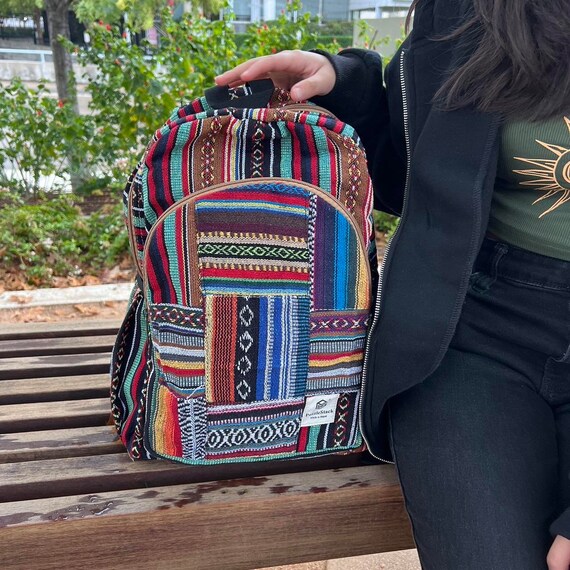 Colorful Cotton Patchwork Backpack, Handmade Festival Bag 