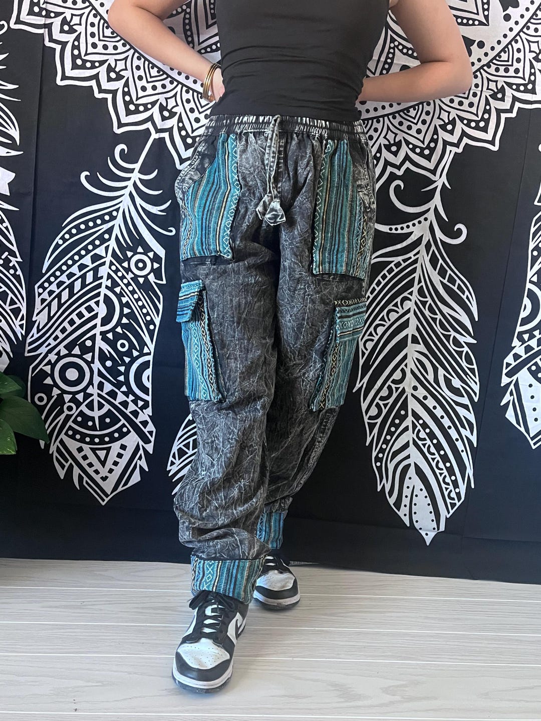Stonewashed Cotton Cargo Pants, Handmade Hippie Boho
