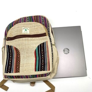 Handmade Large Hemp Laptop Backpack ,LARGE Himalayan Hemp Backpack with LAPTOP POCKET, Fair Trade Hiking Boho Bag Hippie Bag,Travel Bag image 5