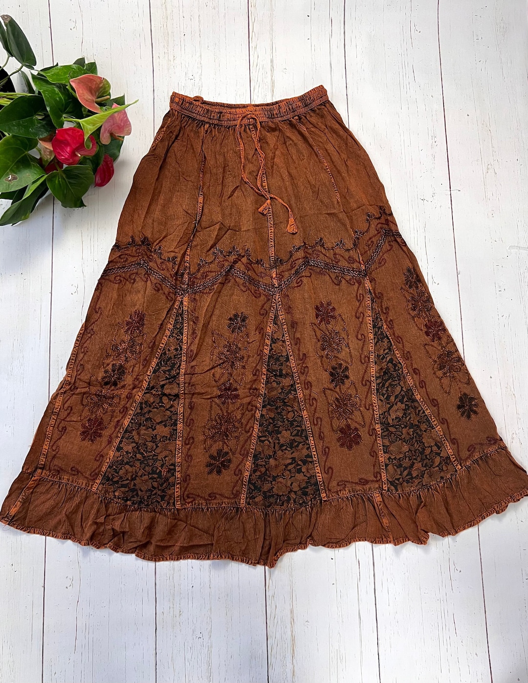 Whimsy Hippy Vintage Style Bohemian Hippie Embroidered Skirt, Cottage Core Fairy ...