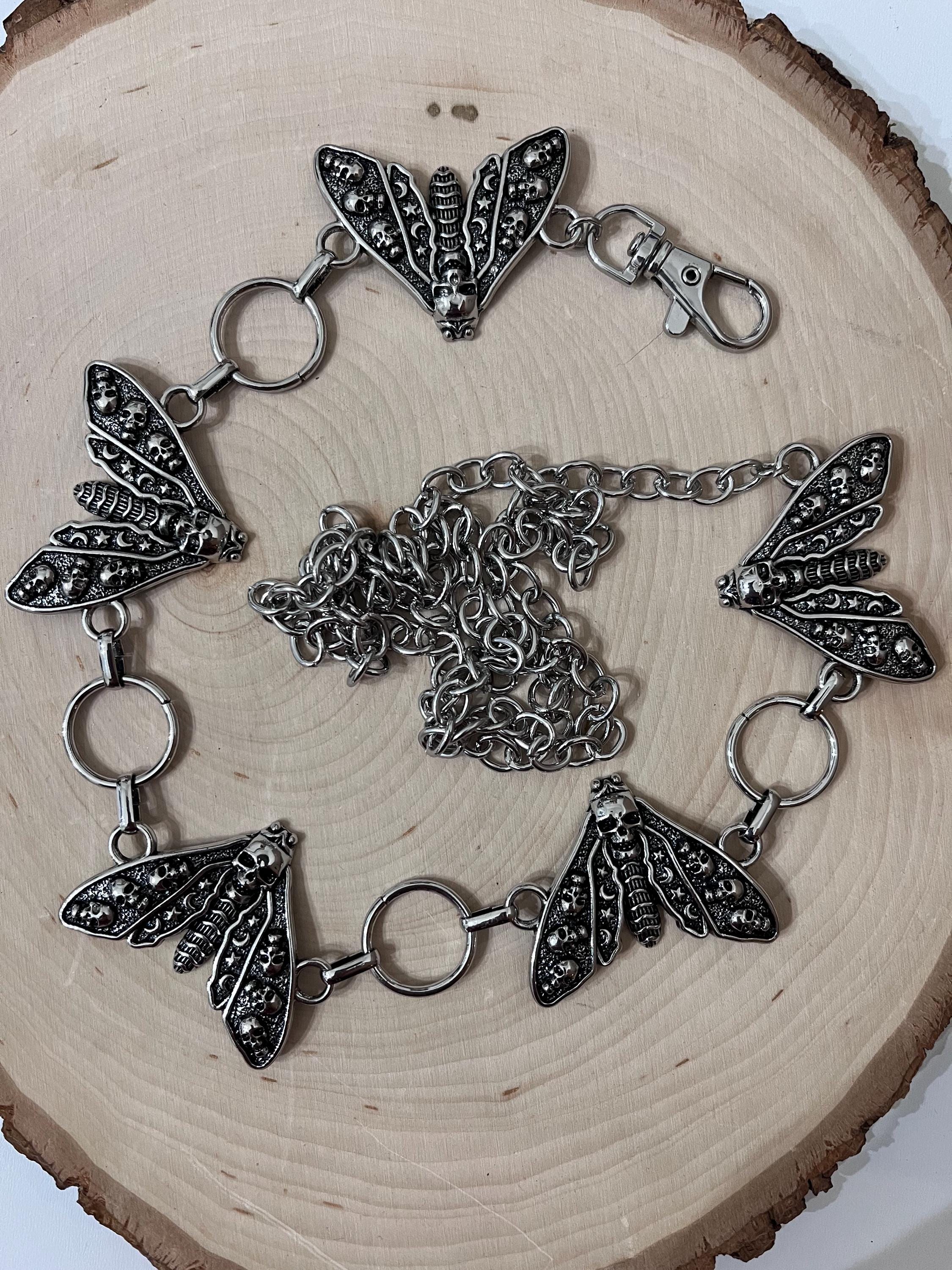 Dead Head Moth Metal Belt, Costume Jewelry, Bug Waist Chain Belt, Creepy Goth Punk Retro Unisex, Whimsigoth Moth Belt, Halloween Accessory