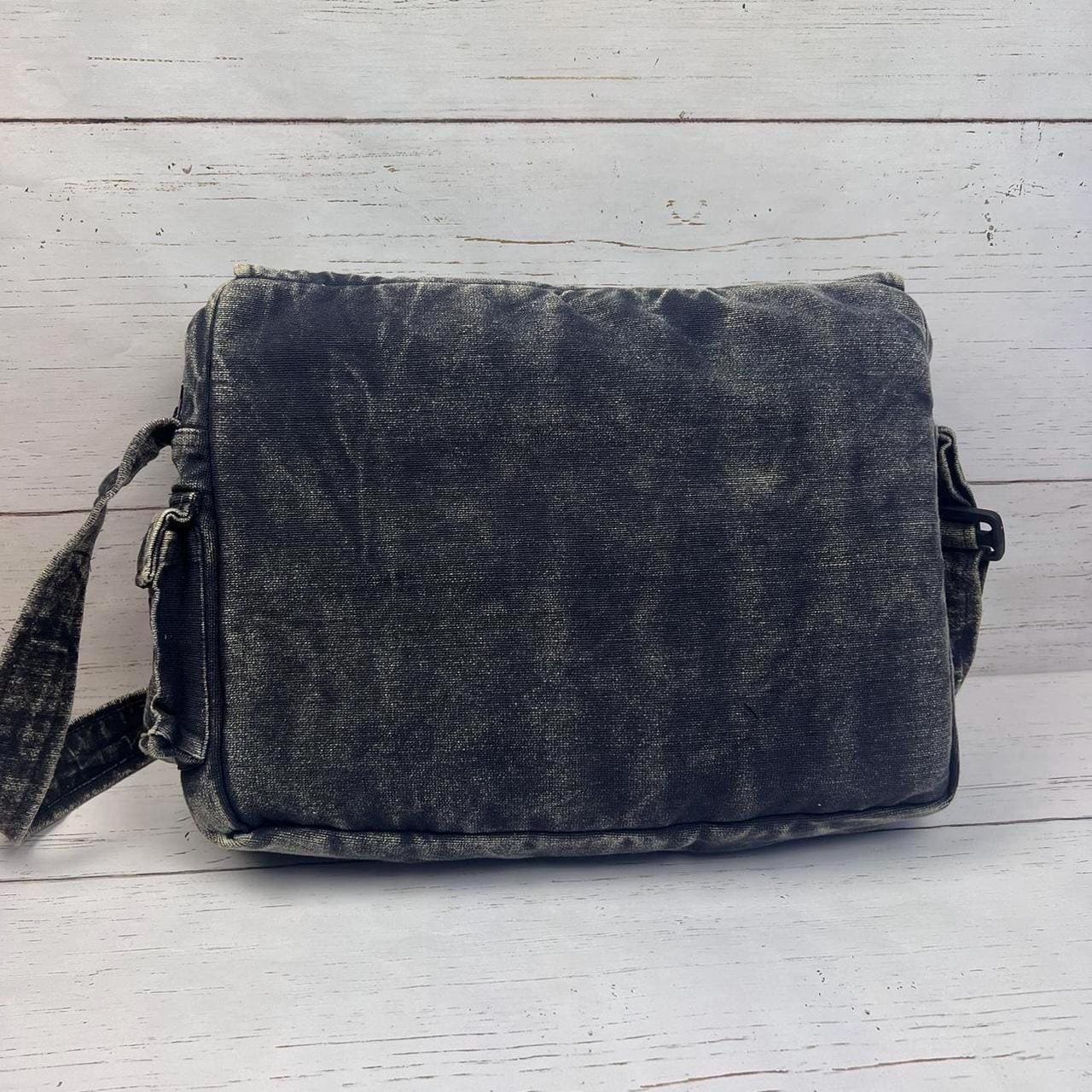 Black Stone-washed Embroidered Messenger Bag,unisex Cotton Black Stone-washed Embroidered Messenger Bag,unisex Cotton