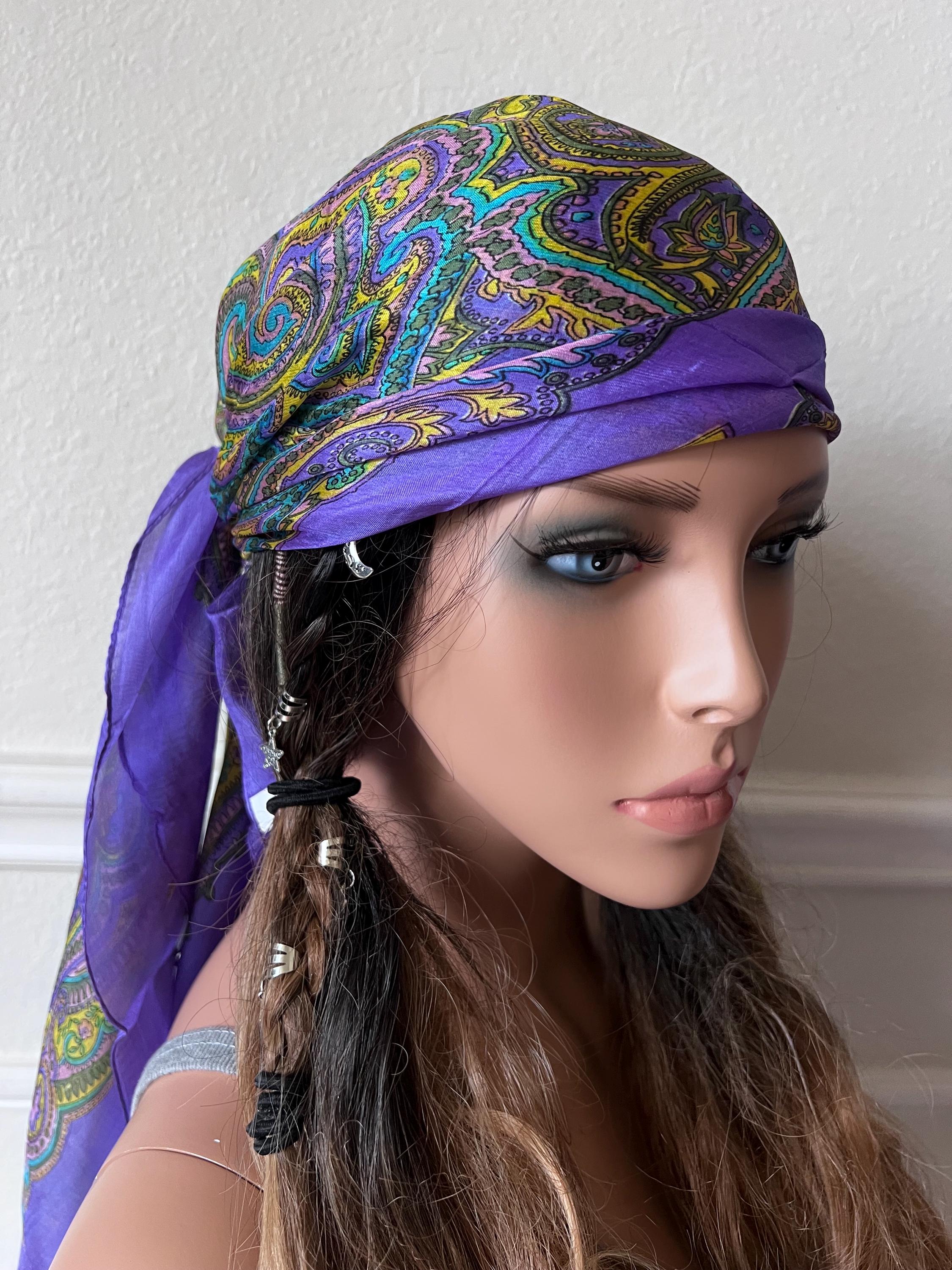 Paisley Print Silk Scarves, 70s Bandanna, Silk Boho Hippie