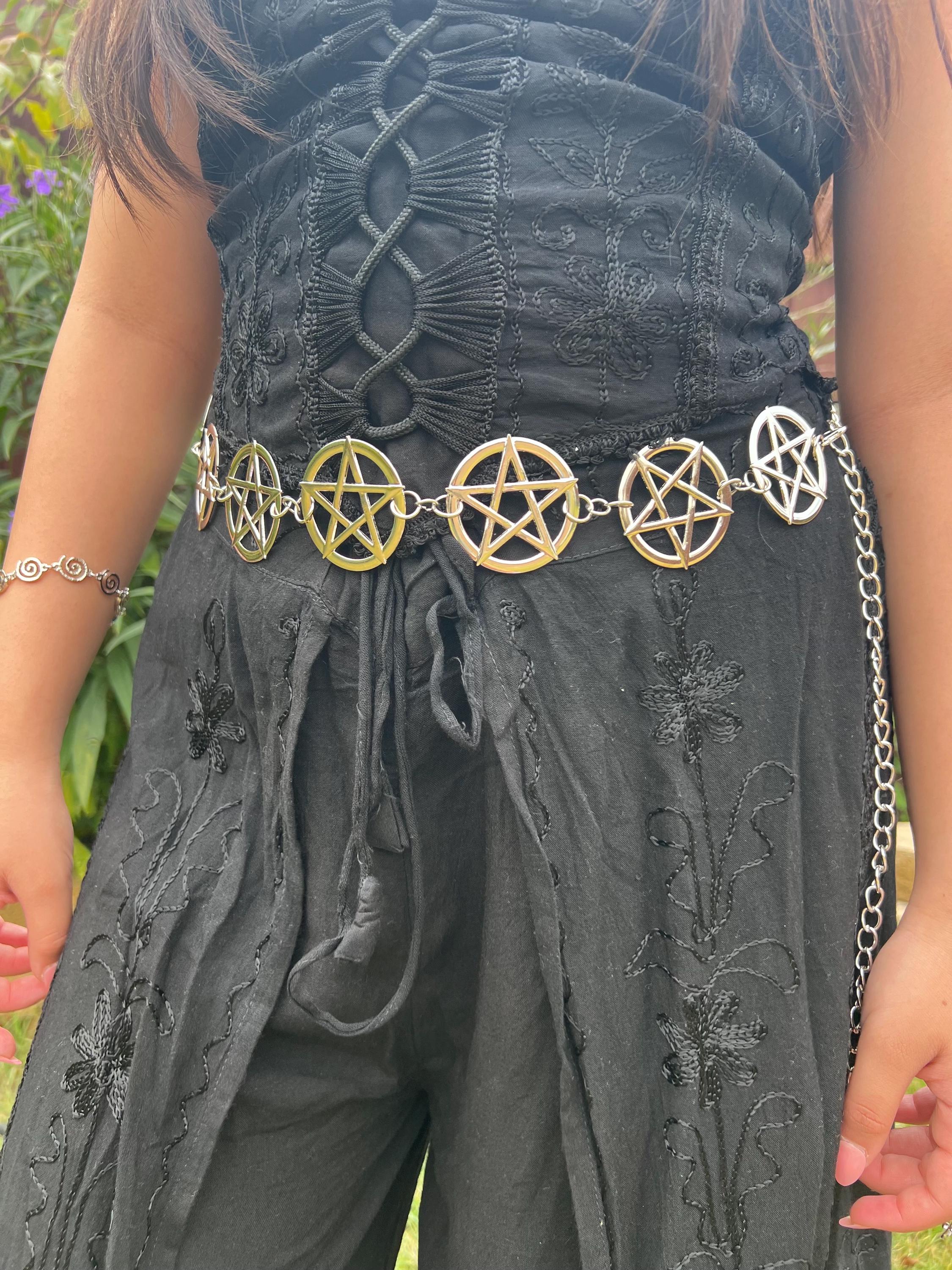 Fibbia Cintura Intercambiabile &ndash; Tripla Pentagramma &ndash; Stile Biker, Goth, Celtico, Pagano &ndash; Oro/Bronzo