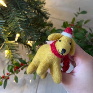 Handmade Dog Christmas Ornament , Handmade Xmas Gift, Felt Xmas Charm, Felted Wool Christmas Decoration, Xmas Tree Decor,Felt Animal Gift