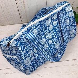 Große Weekender Tasche, Gesteppter Stoff Reisetasche, Handgemachte Reisetasche, Block Gedruckt, Floral Gedruckt Stofftasche, Handgemachtes Geschenk, ethisches Geschenk