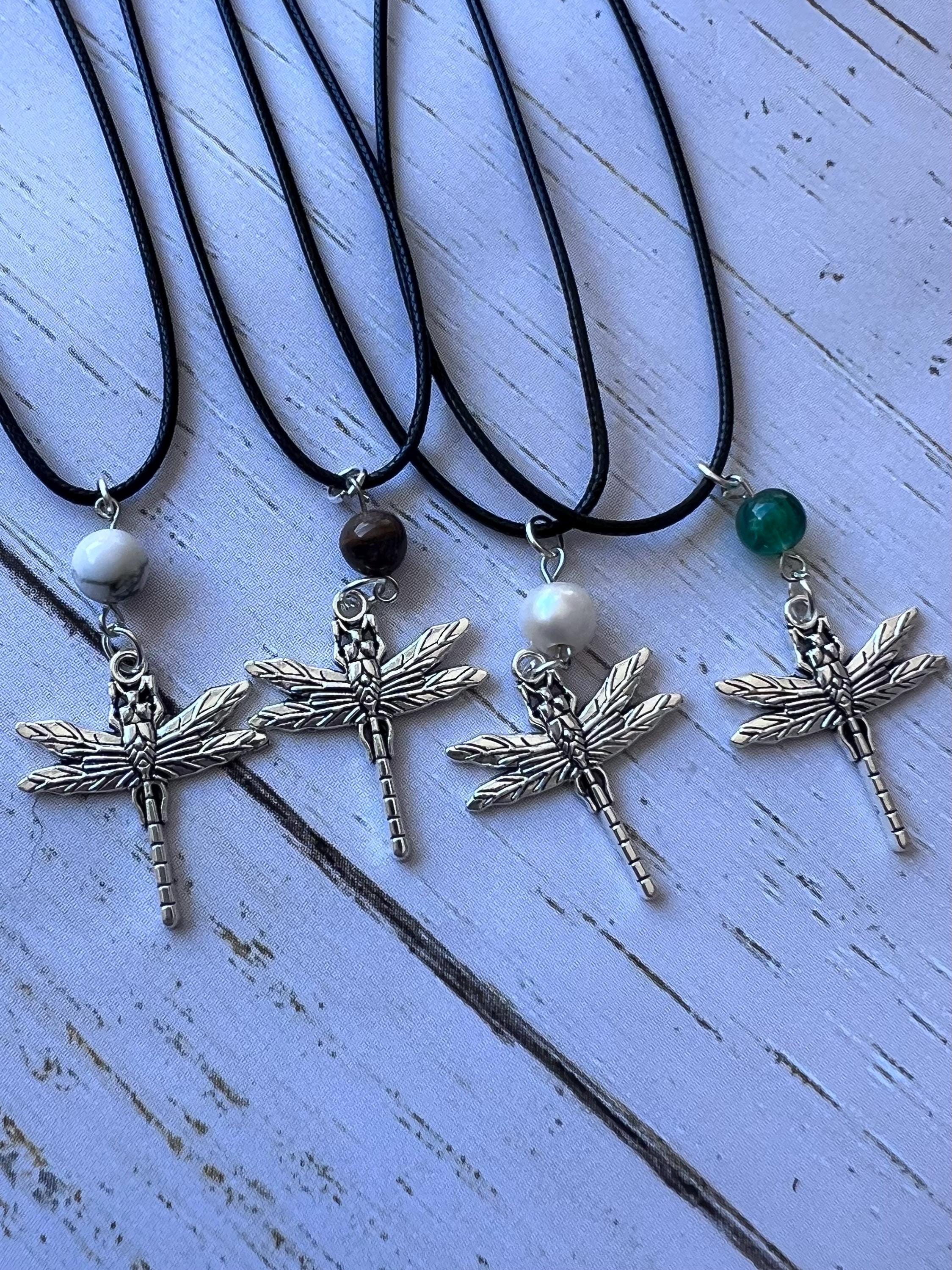 Minimalist Handmade Dragonfly Necklace with Beads, Tiger Eye…