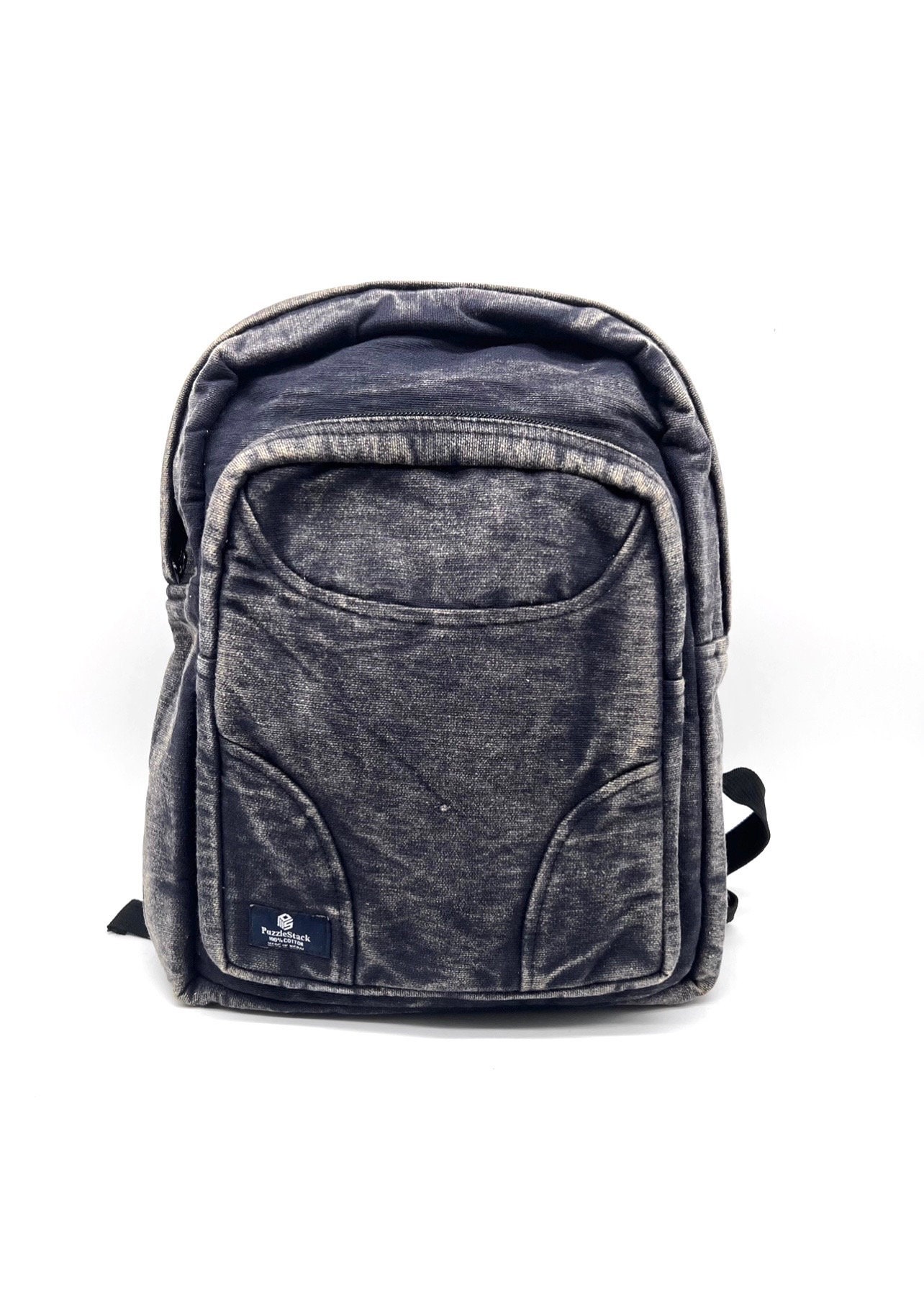 Stonewashed Heavy Cotton Backpack Black Stonewashed Heavy Cotton Backpack Black, Washable Handmade  main image 3